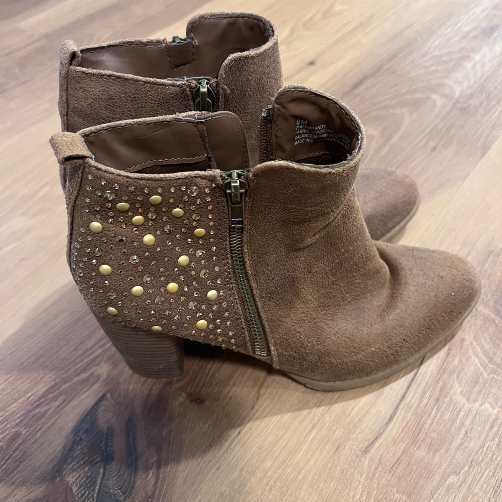 Brown Suede Ankle Boots with Studded Detail